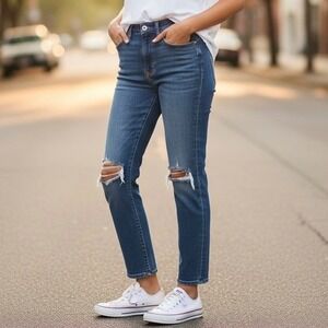 Paige Hoxton High Rise Slim Leg Distressed Blue Premium Denim Jeans Size 31 NWT